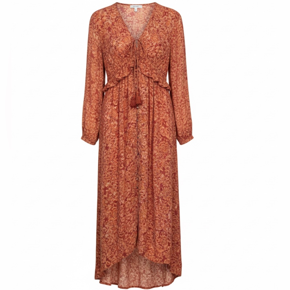 Chan Luu Boho Floral Empire Silk Paprika Dress